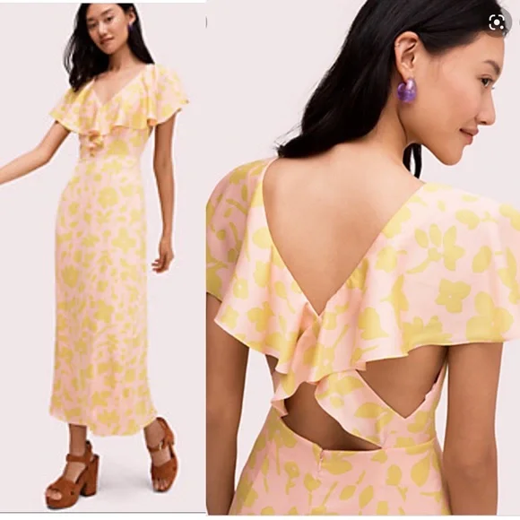 jersey balloon sleeve midi dress Pink Pattern | Balloon Sleeve Floral Midi Dress